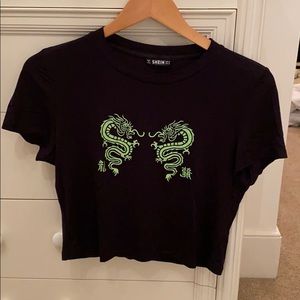 neon green dragon graphic crop top